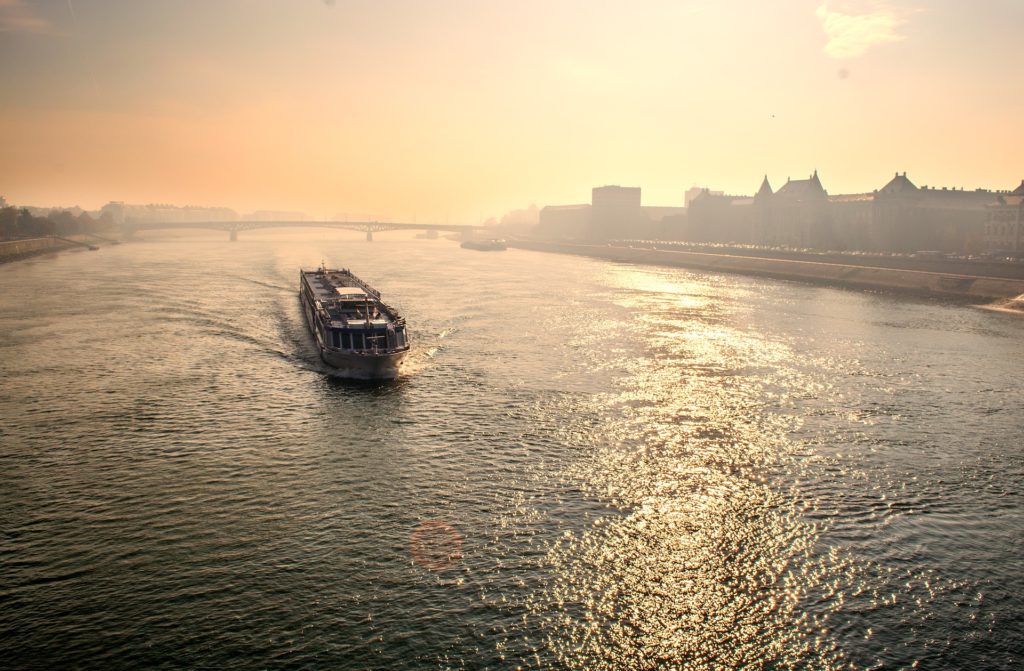 Aerial view of a river in Budapest Hungary