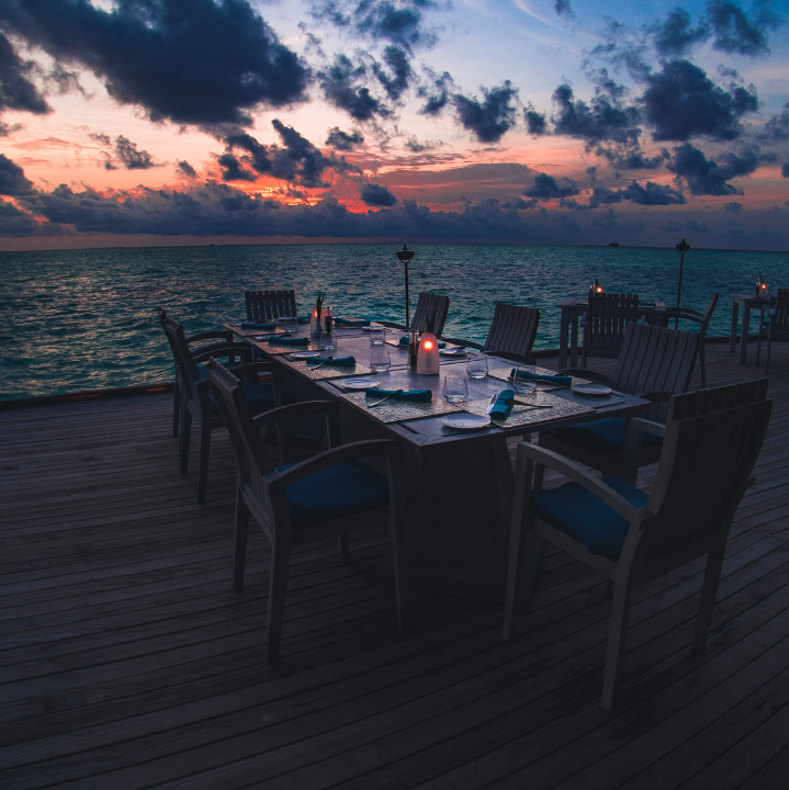 Beach side dining in Maldives