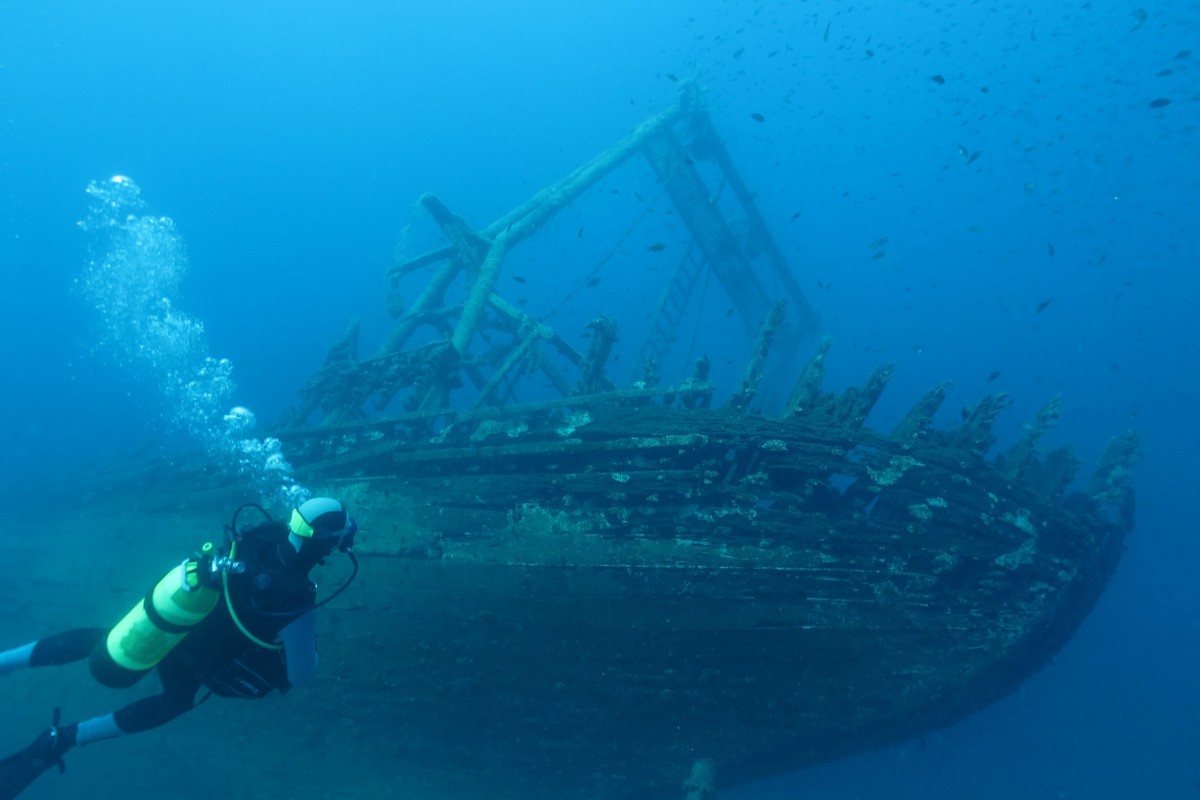 Deep sea diving and shipwreck in Maldives