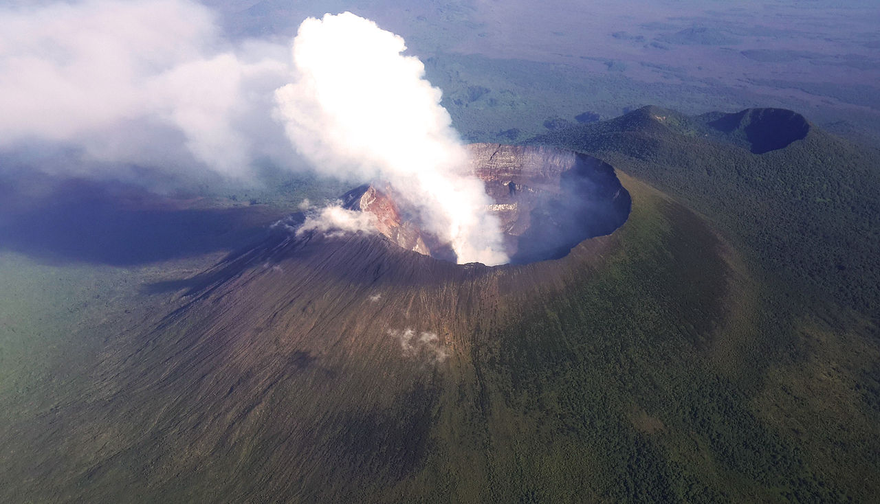 Aerial view of volcanic peak of Mt. Nyiragongo Congo