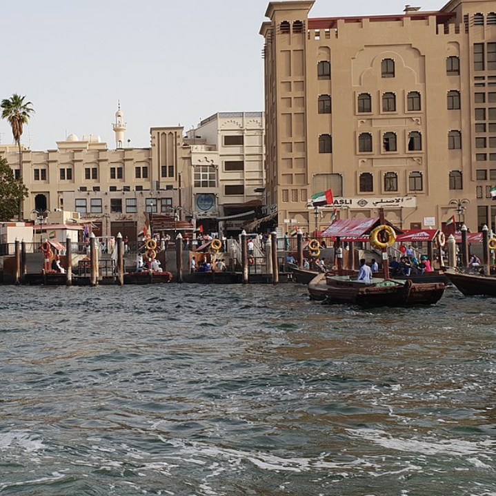 Old Dubai creek with dhow station